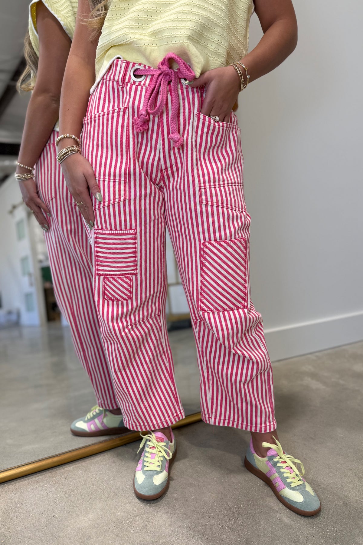 Lively Stripe Barrel Jeans Fuchsia