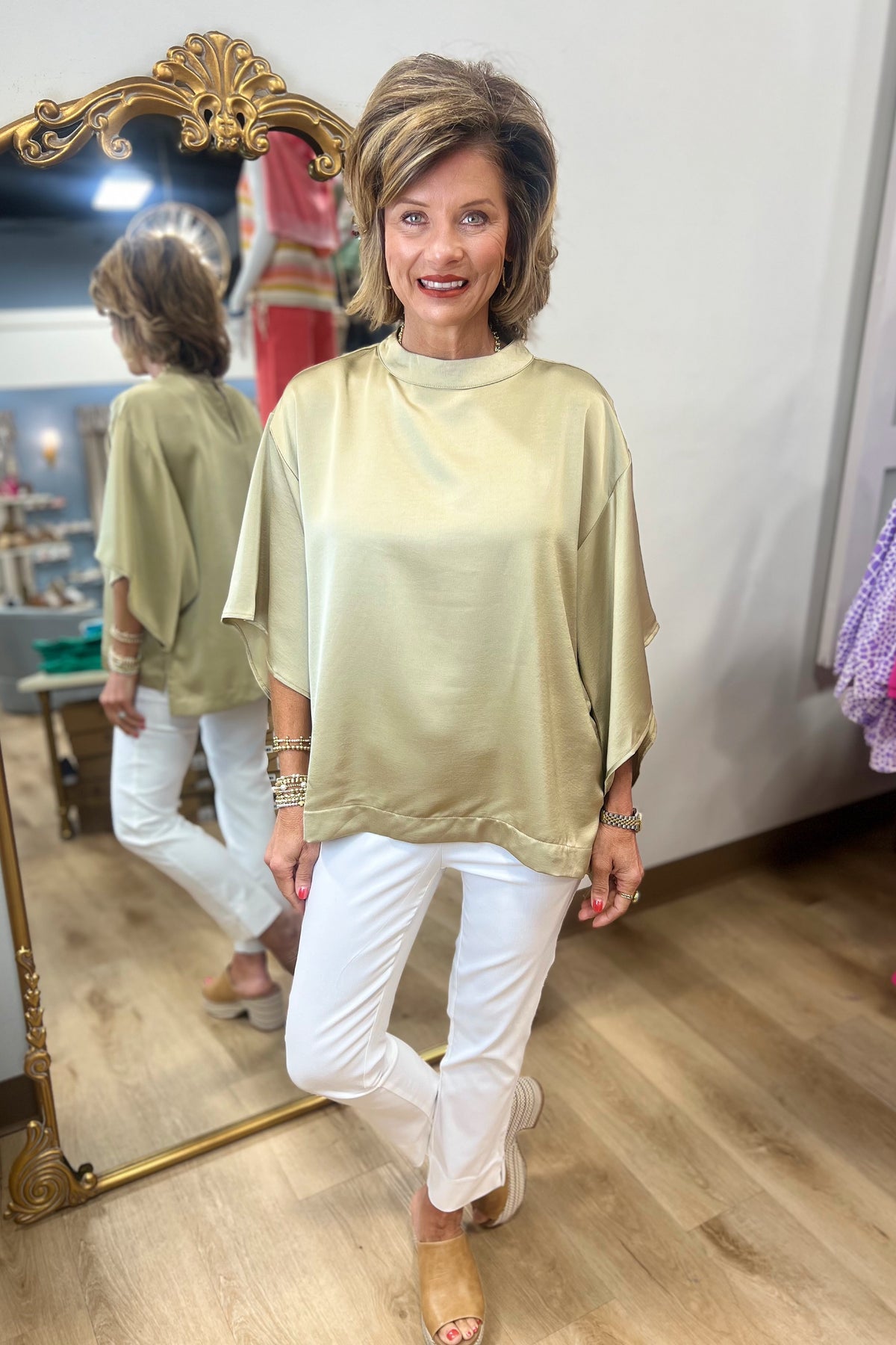 Madeline Mock Neck Top Taupe