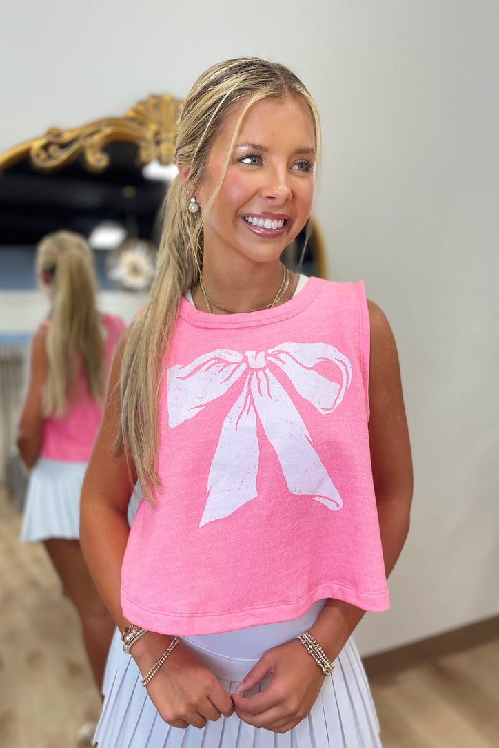 Bows Before Bros Cropped Tank Pink