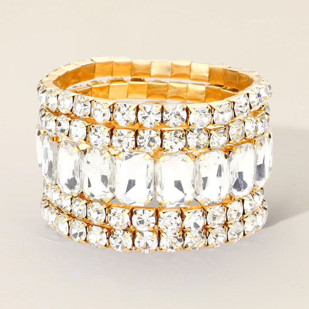 Emerald Cut Round Stone Stretch Evening Bracelets