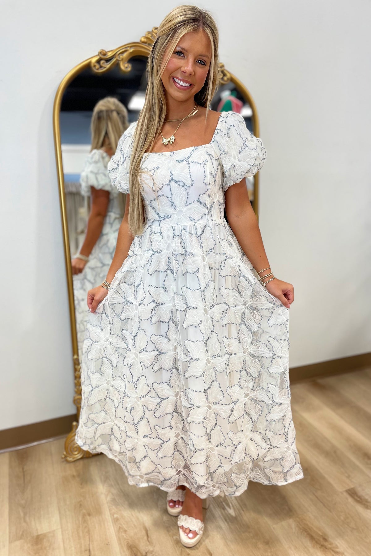 Ethereal Blossom Maxi Dress Cream