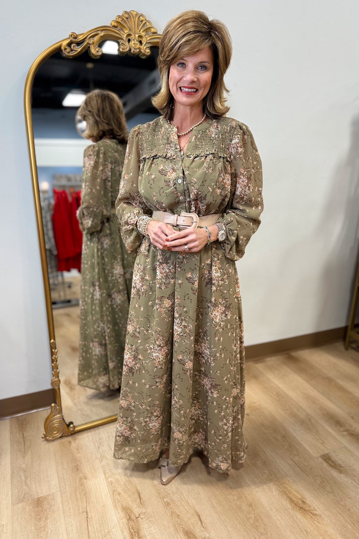 Timeless Smocked Maxi Olive