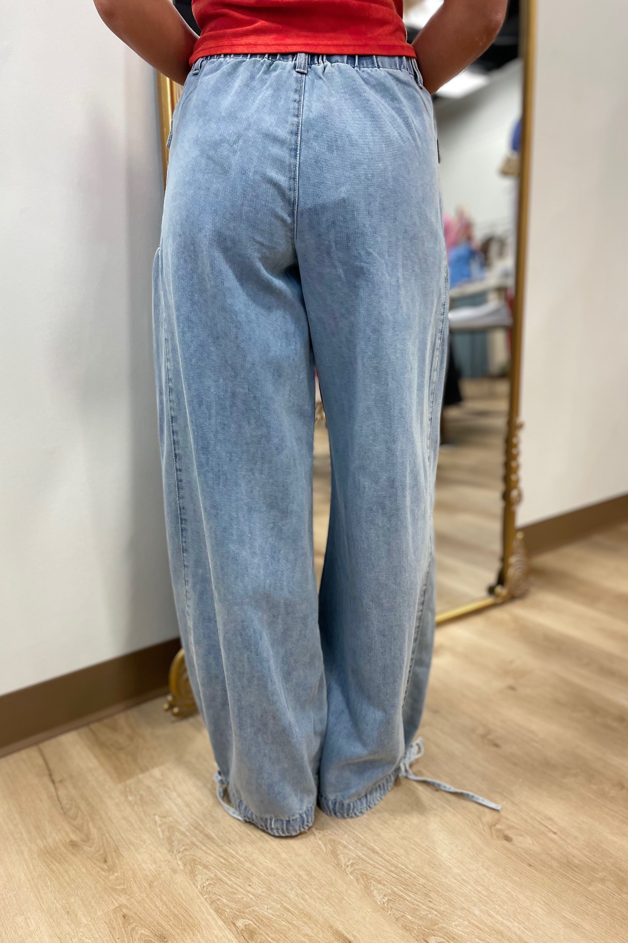 Valley Wide Leg Denim Cinch Hem Pant