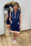 Textured Tide Zip Up Dress Navy