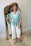Umgee Trim Detail Blouse Mint
