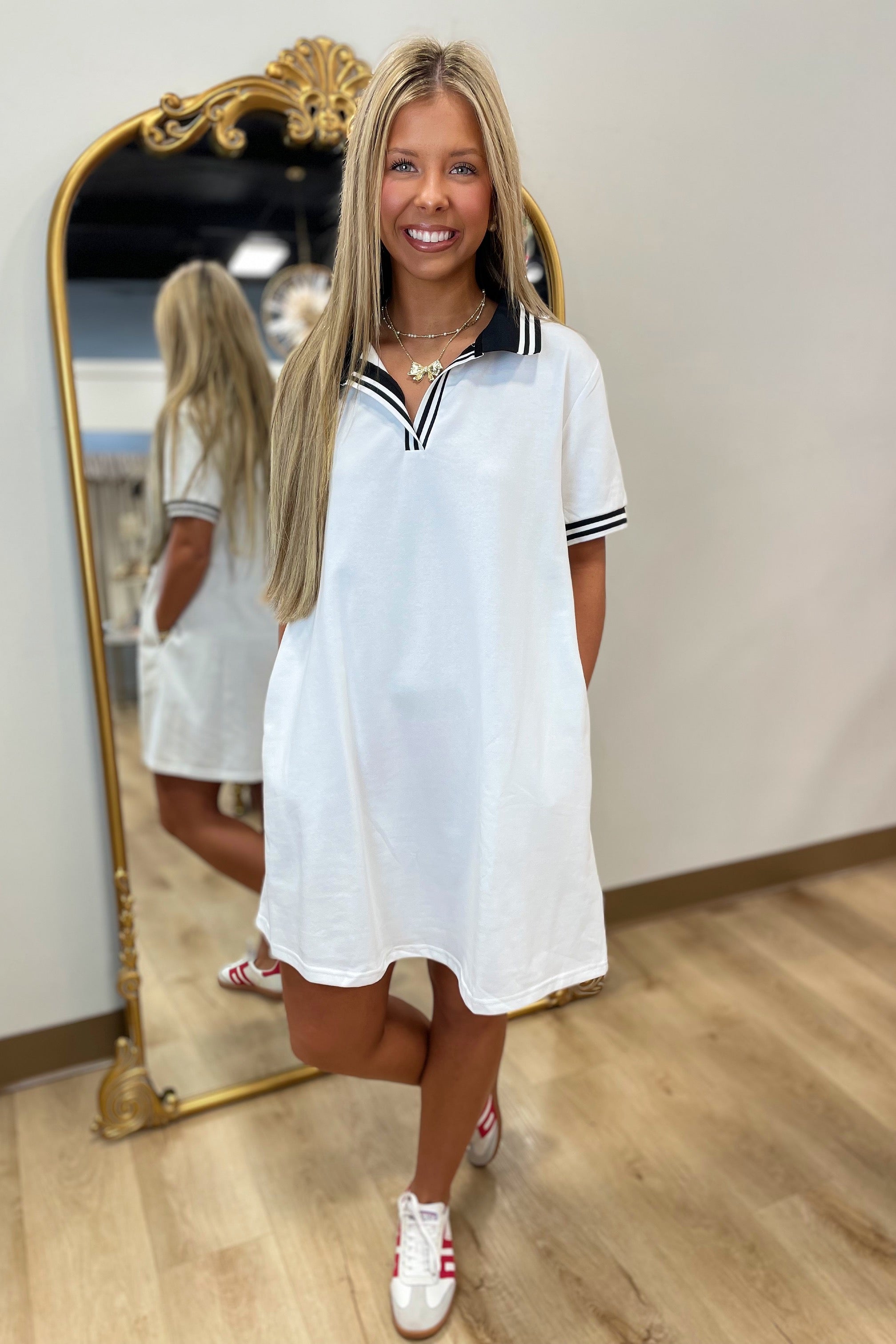 Umgee Chic Polo Mini Dress White