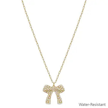 Pearl Dotted Bow Necklace