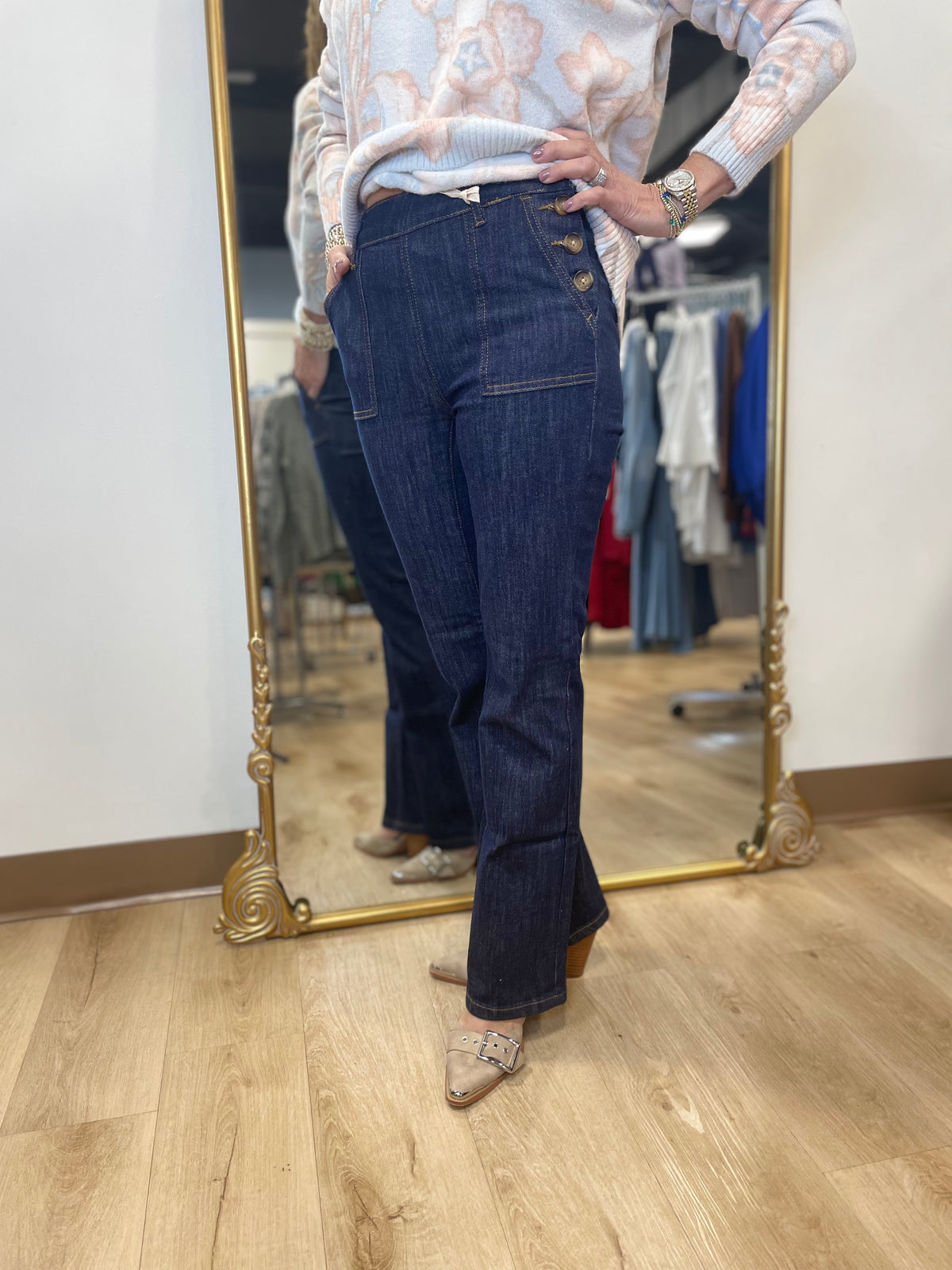 Charlie B Flare Leg Jean Deep Blue