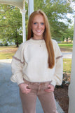 Northern Chill Contrasting Drop Shoulder Ruffle Sweater Ivory