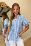 A+ Style Blouse Blue Check