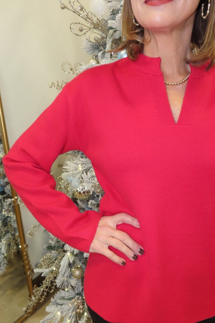 APNY V Neck Long Sleeve Sweater Red