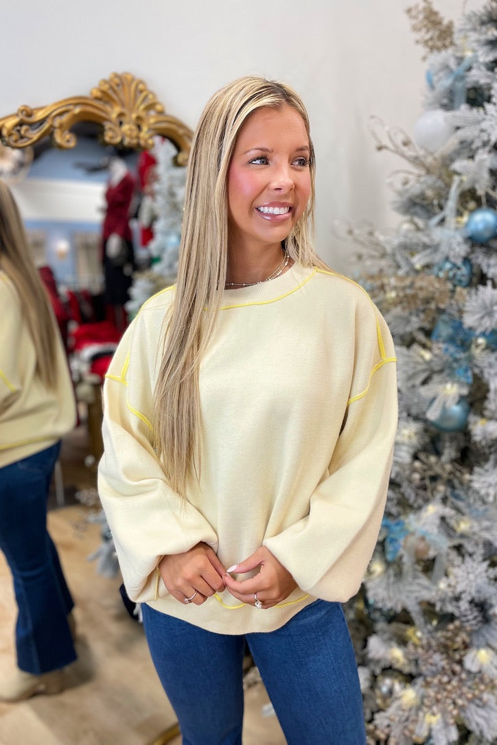 Weekend Wonder Contrast Seam Pullover Yellow