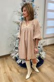 Umgee Floral Lace Contrast Dress Latte