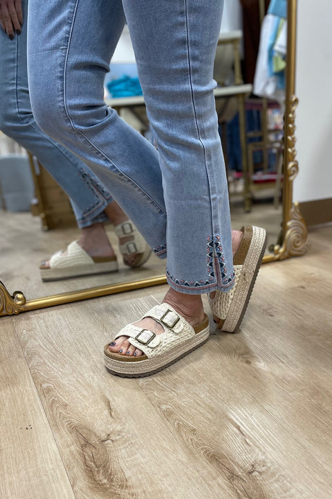 Charlie B Side Slit Embroidered Pant