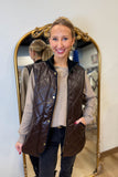 Charlie B Long Quilted Faux Leather Vest Mocha