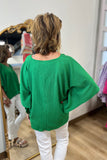 Kacy Kimono Sleeve V Neck Textured Top Kelly Green