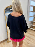 Brandi V Neck Semi Crop Slub Top Black