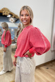 Fall Familiar Bubble Sleeve Sweater Boho Red