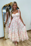 Meadow Mist Floral Shoulder Tie Dress Pink