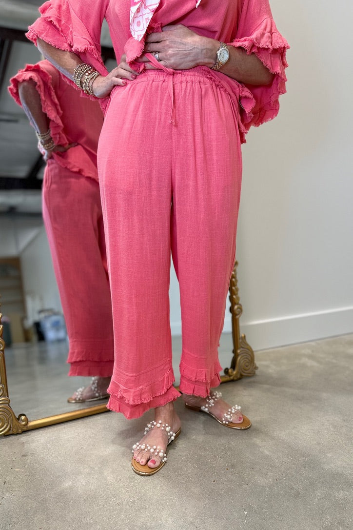 Multiples Drawstring Elastic Waist Pant Coral Pink