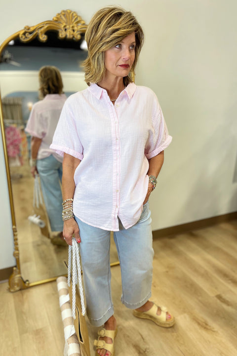 Dylan SS Roll Sleeve Shirt Blush