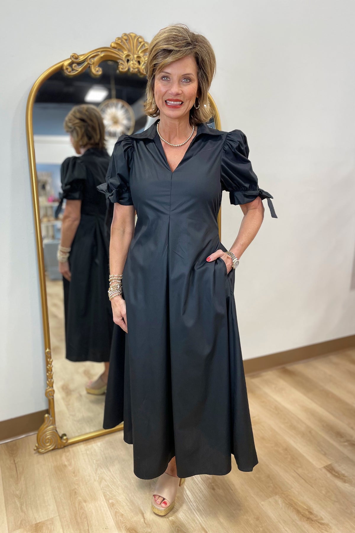 Erin Puff Sleeve Midi Dress Black