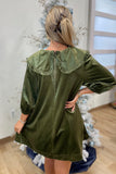 Holiday Cheer Big Collar Velvet Dress Olive