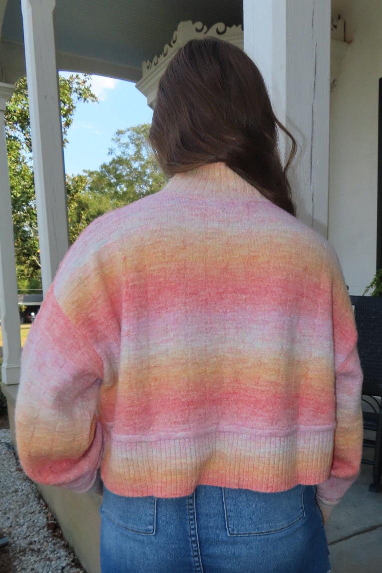 November Skies Rainbow Turtleneck Sweater Orange/Pink