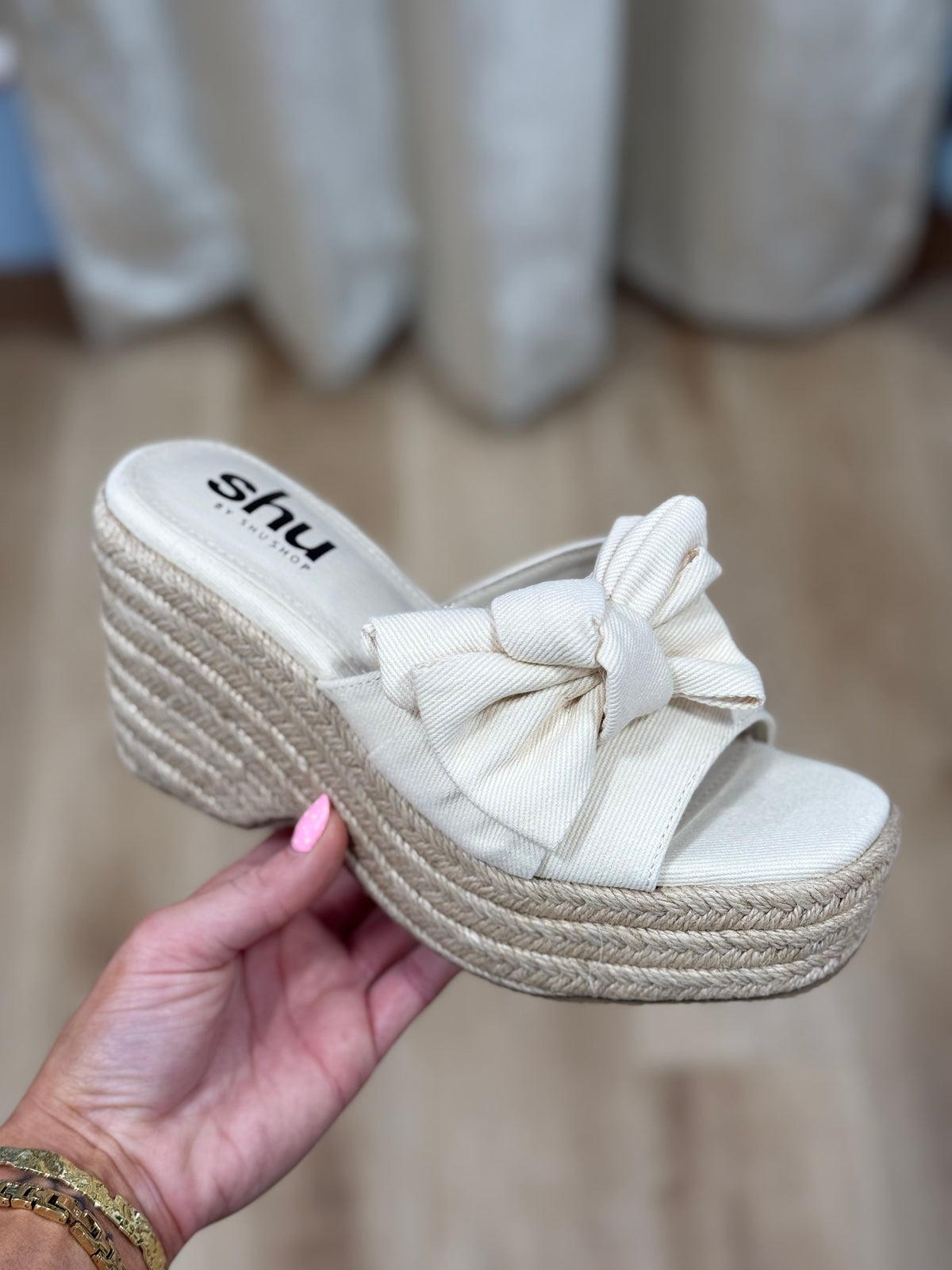 Ingrid Bow Wedge Heel Bone