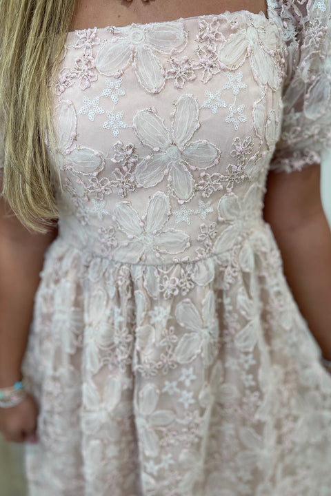 Romantic Remedies Textured Midi Dress Dusty Pink
