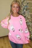 Sequin Santa Face Sweatshirt Pink