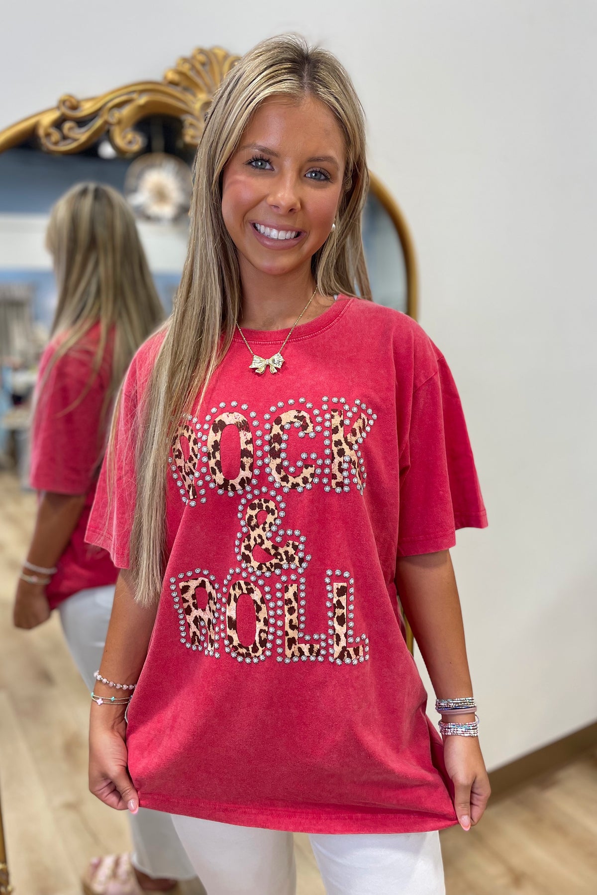PUFF Leopard Rock & Rock Graphic Boyfriend Fit Tee Red