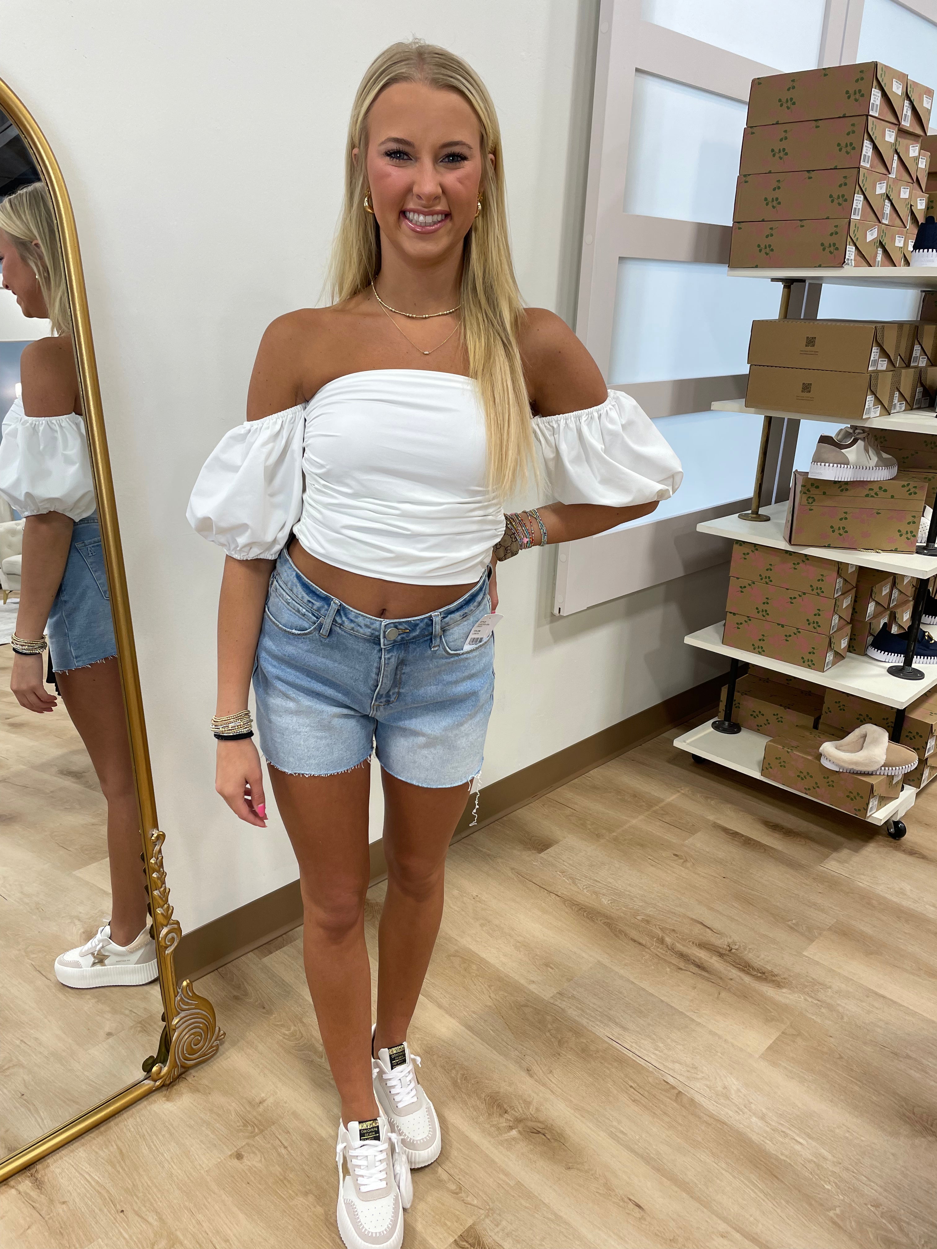 Olivia Off-Shoulder Puff Sleeve Top White