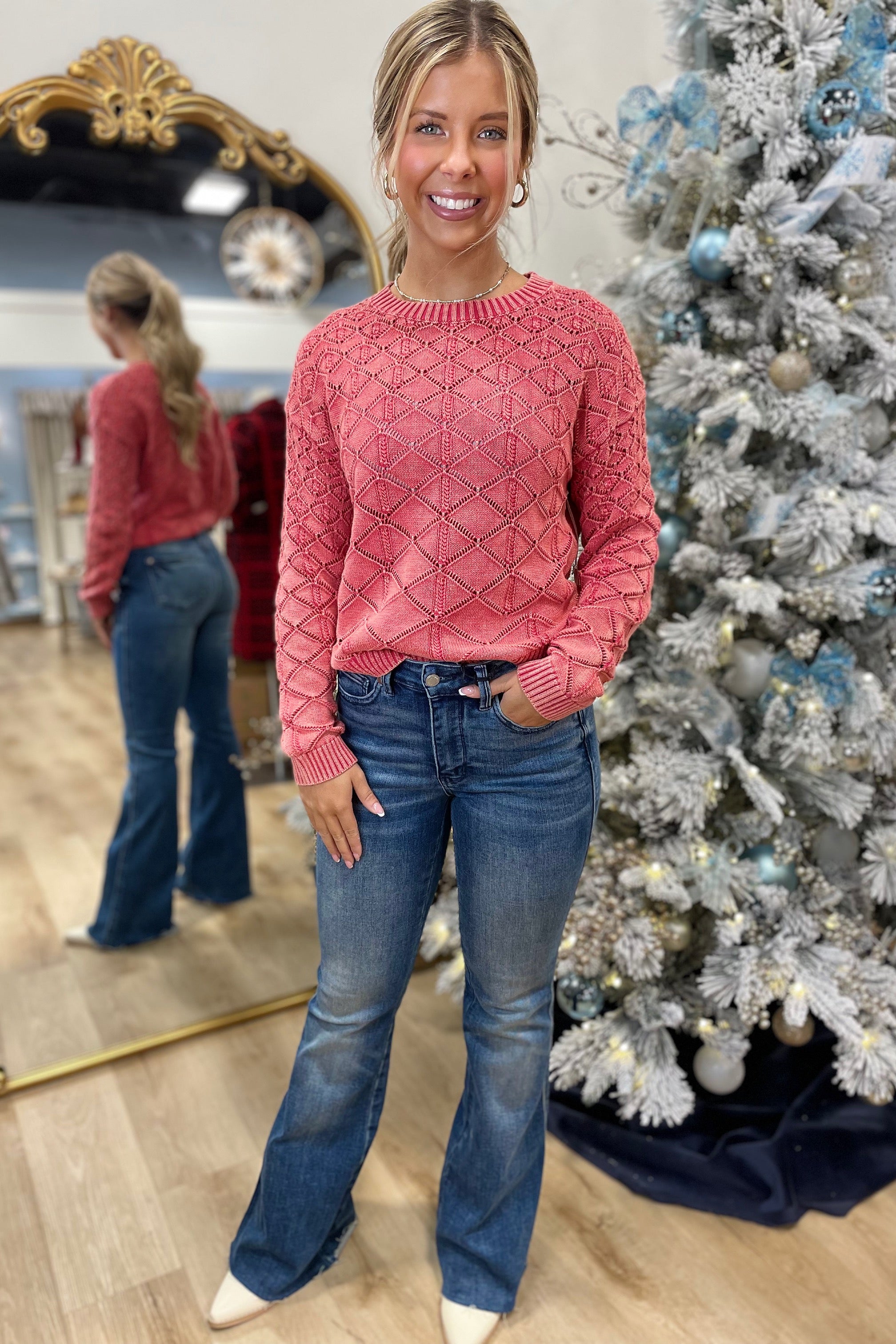 Another Love Ruby Pink Acid Wash Sweater