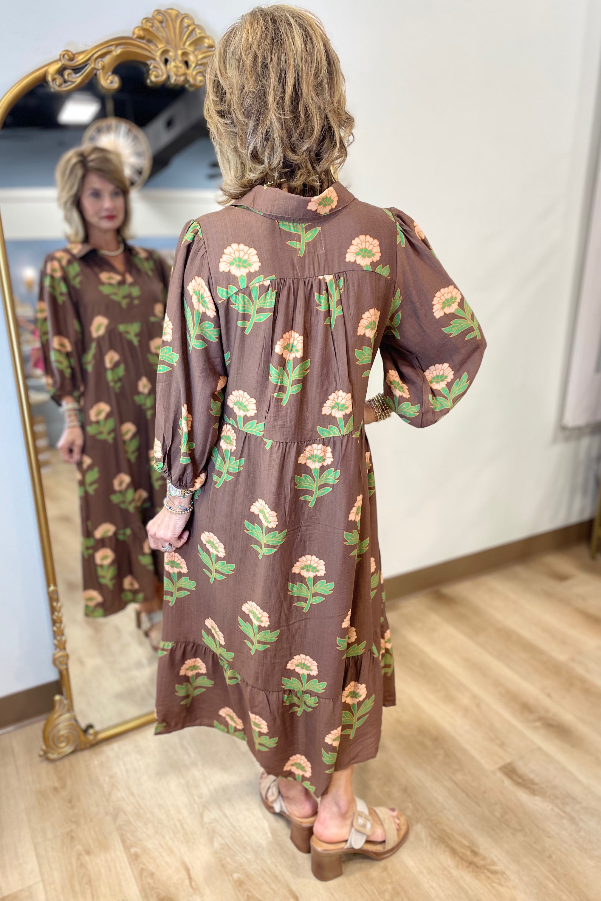 Umgee Big Flower Dress Brown Mix – Expectations Too
