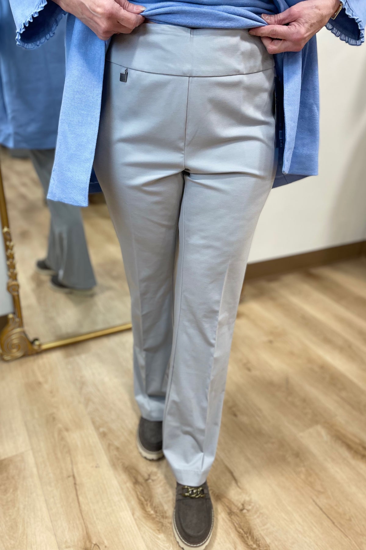 Multiples Wide Band Flare Leg Pant Grey