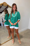 Umgee Textured Blouse Kelly Green
