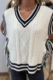 Cora Cable Knit Side Tie Sweater Ivory/Black