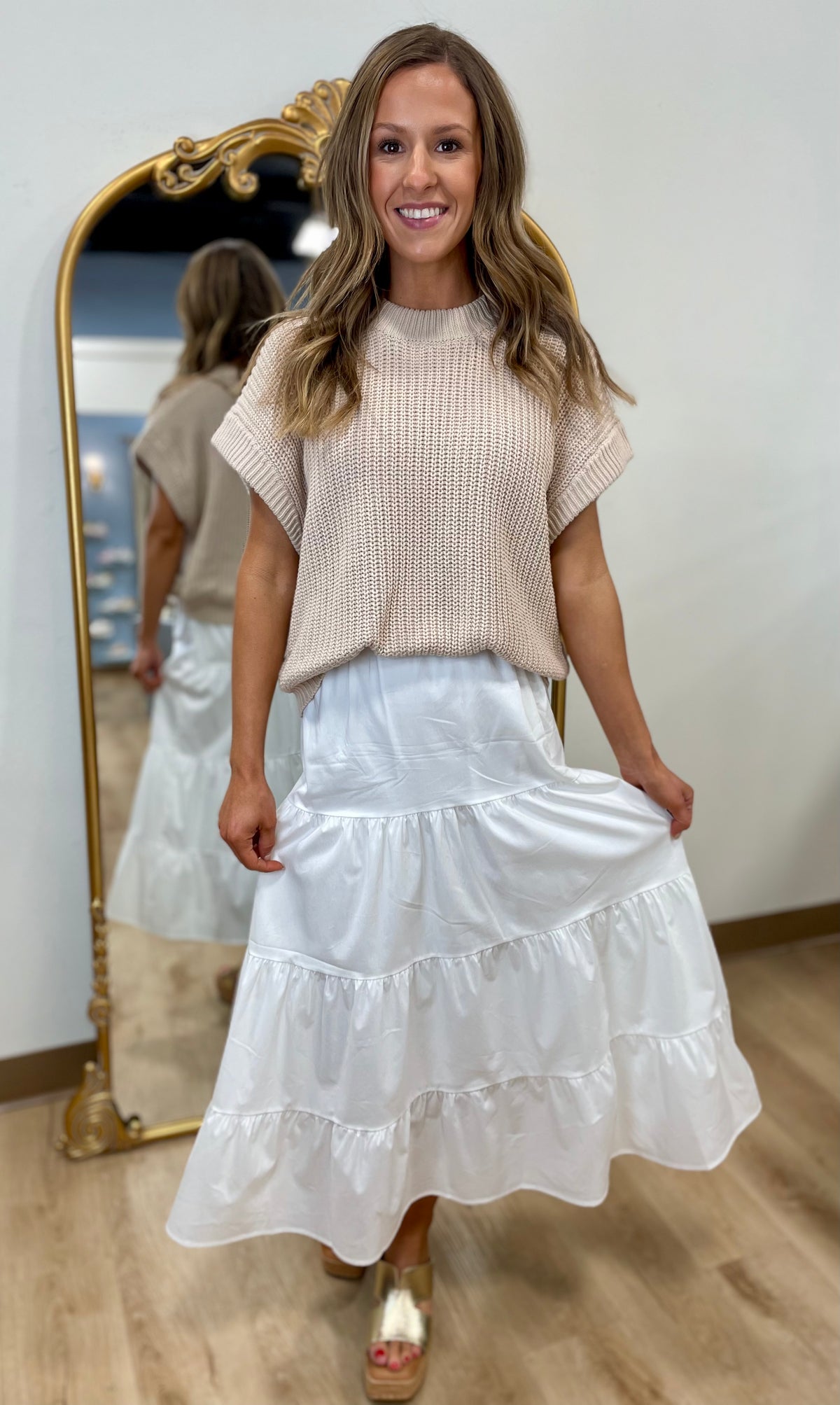 Airy Twist Sweater Combo Dress White