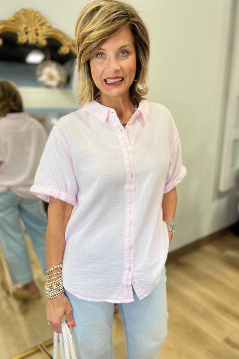 Dylan SS Roll Sleeve Shirt Blush