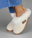 Sweater Faux Fur Trimmed Slide Cream