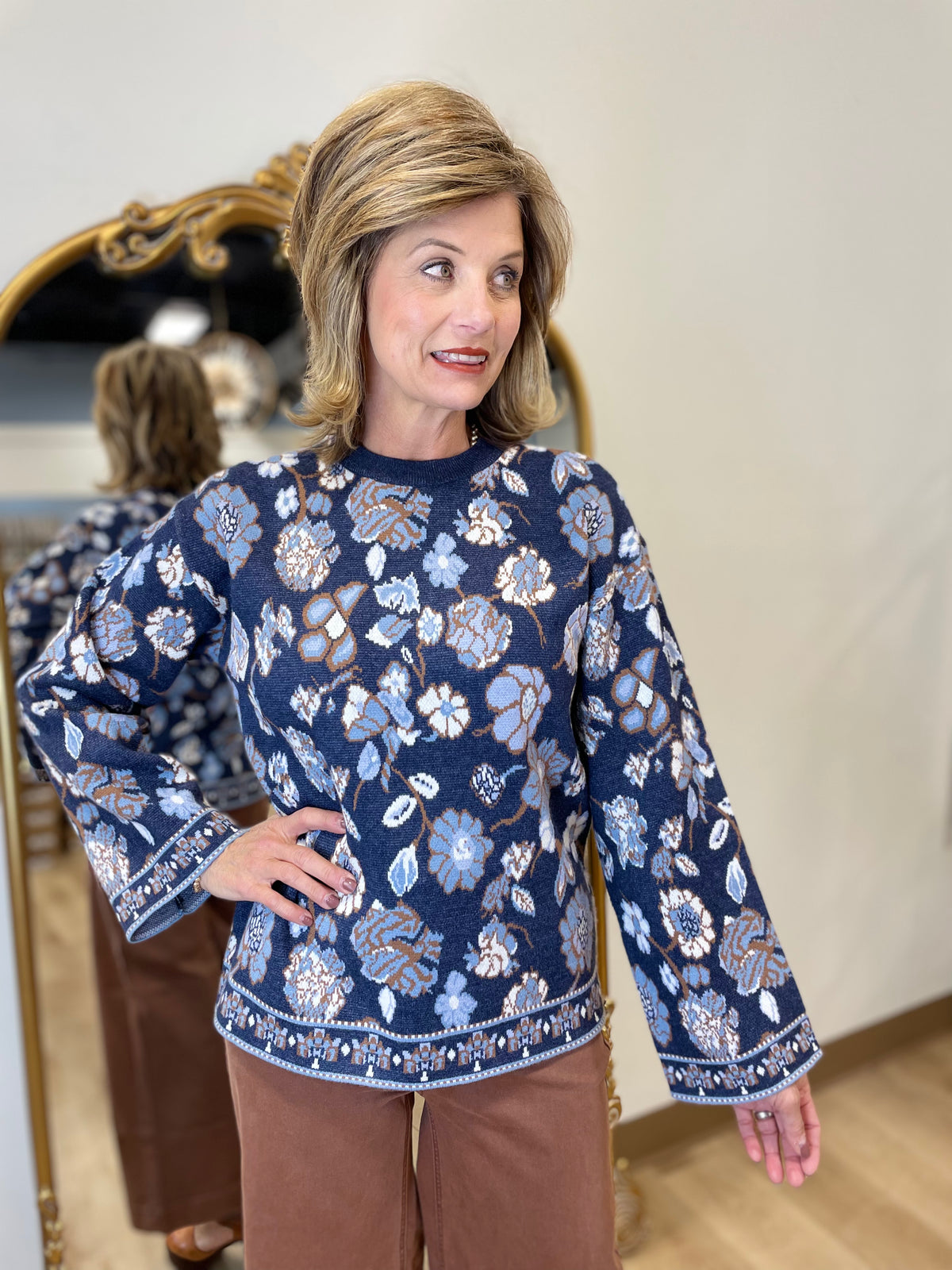 Charlie B Jacquard Sweater Navy