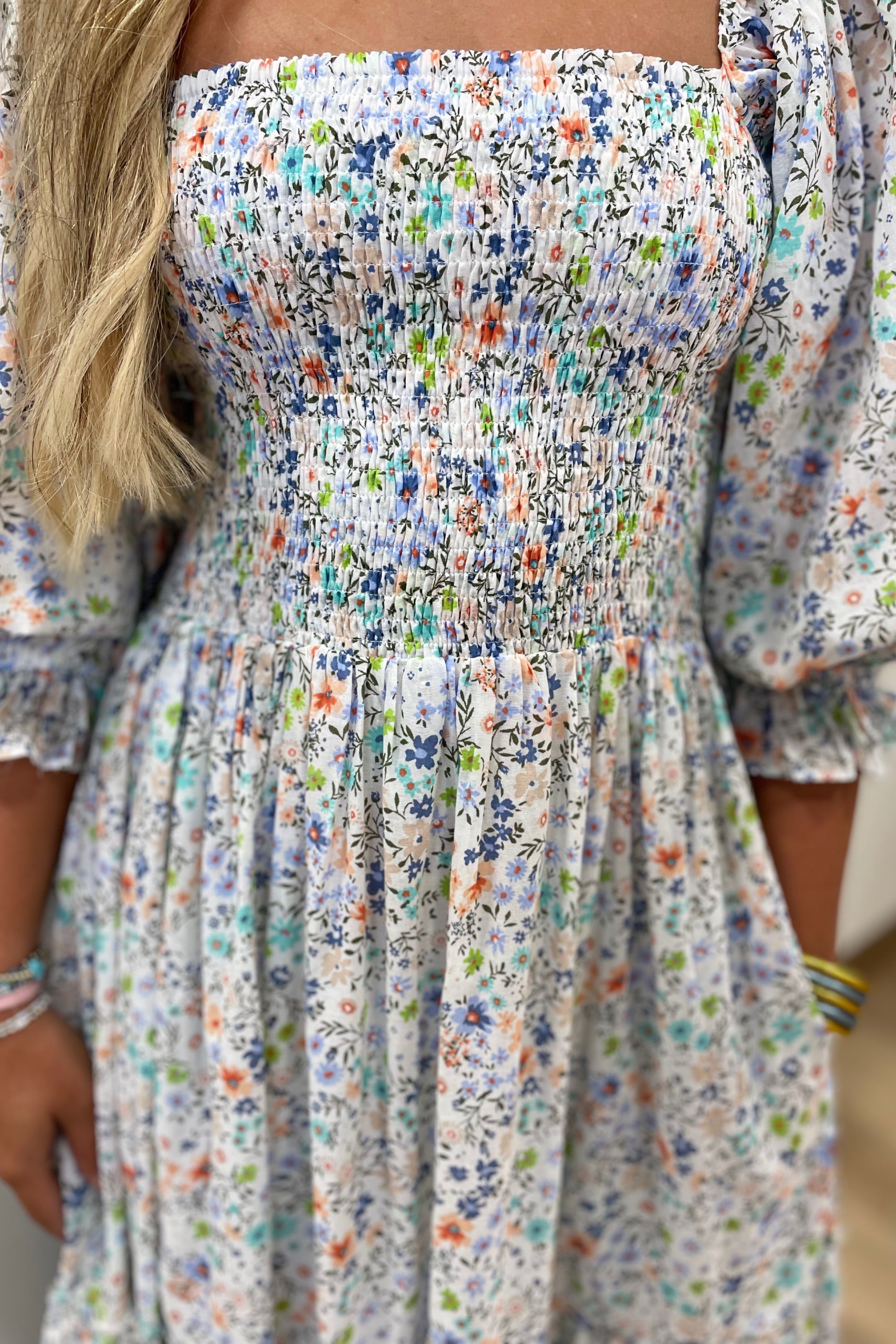 Karlie Floral Smock Maxi Dress White