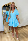 Sunrise Service V Neck Bubble Dress Blue