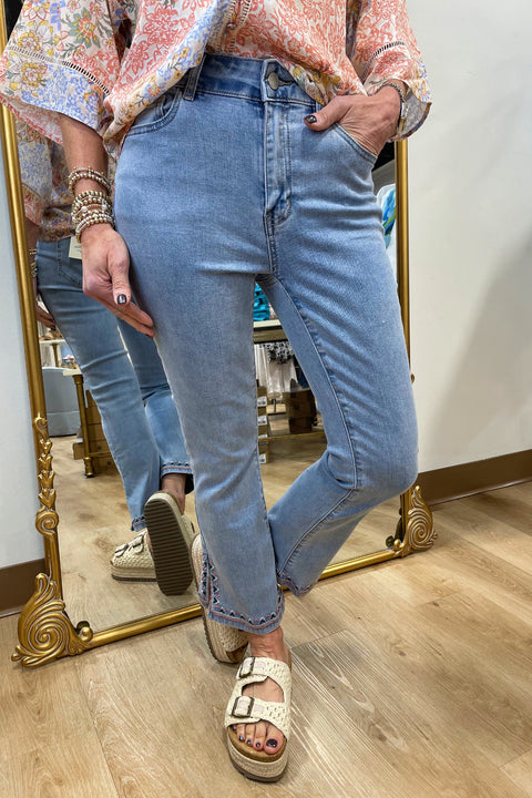 Charlie B Side Slit Embroidered Pant