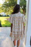 Flower Fall Puff Sleeve Dress Ecru