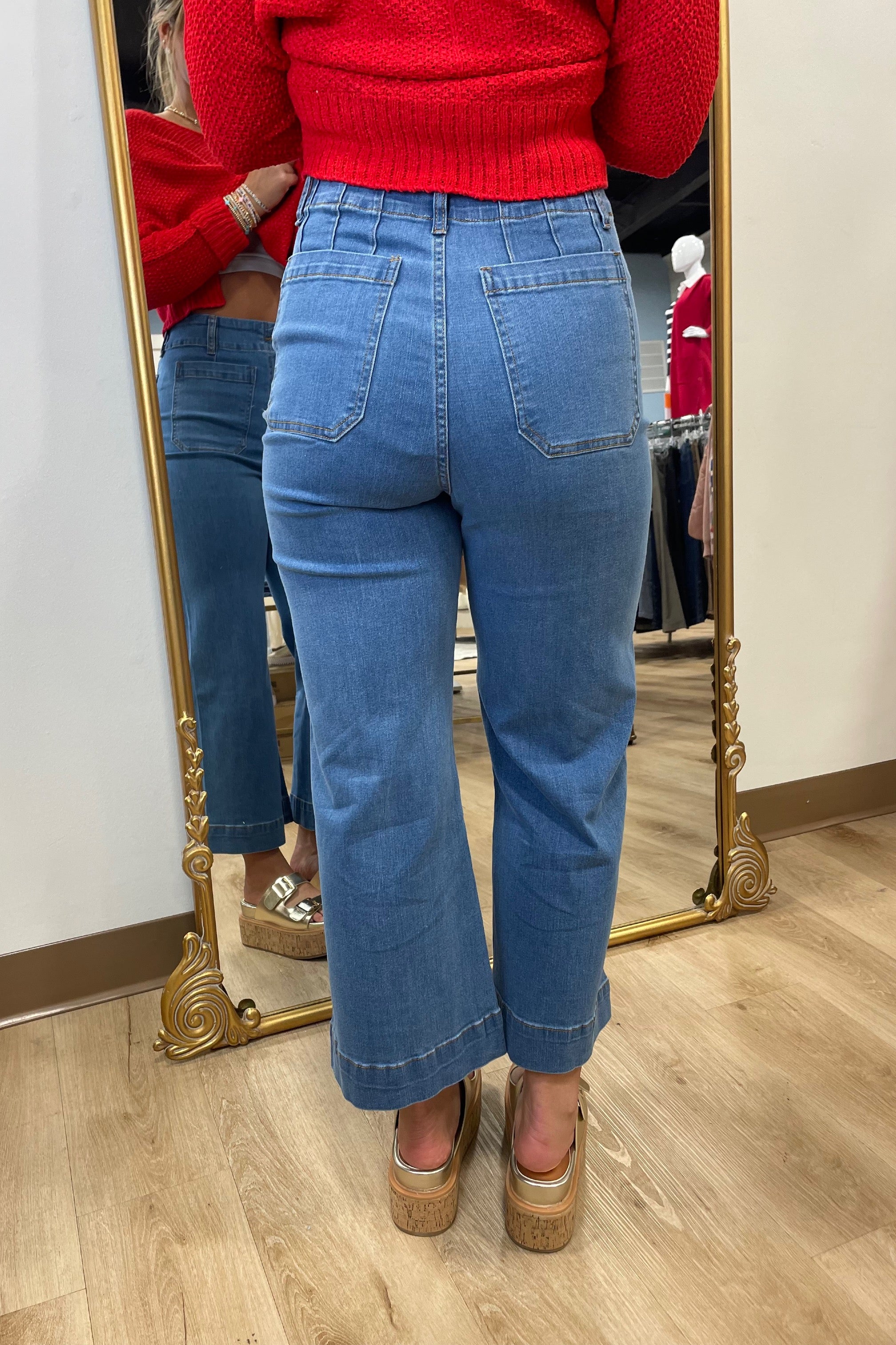 Patch Pocket Straight Leg Denim Pant