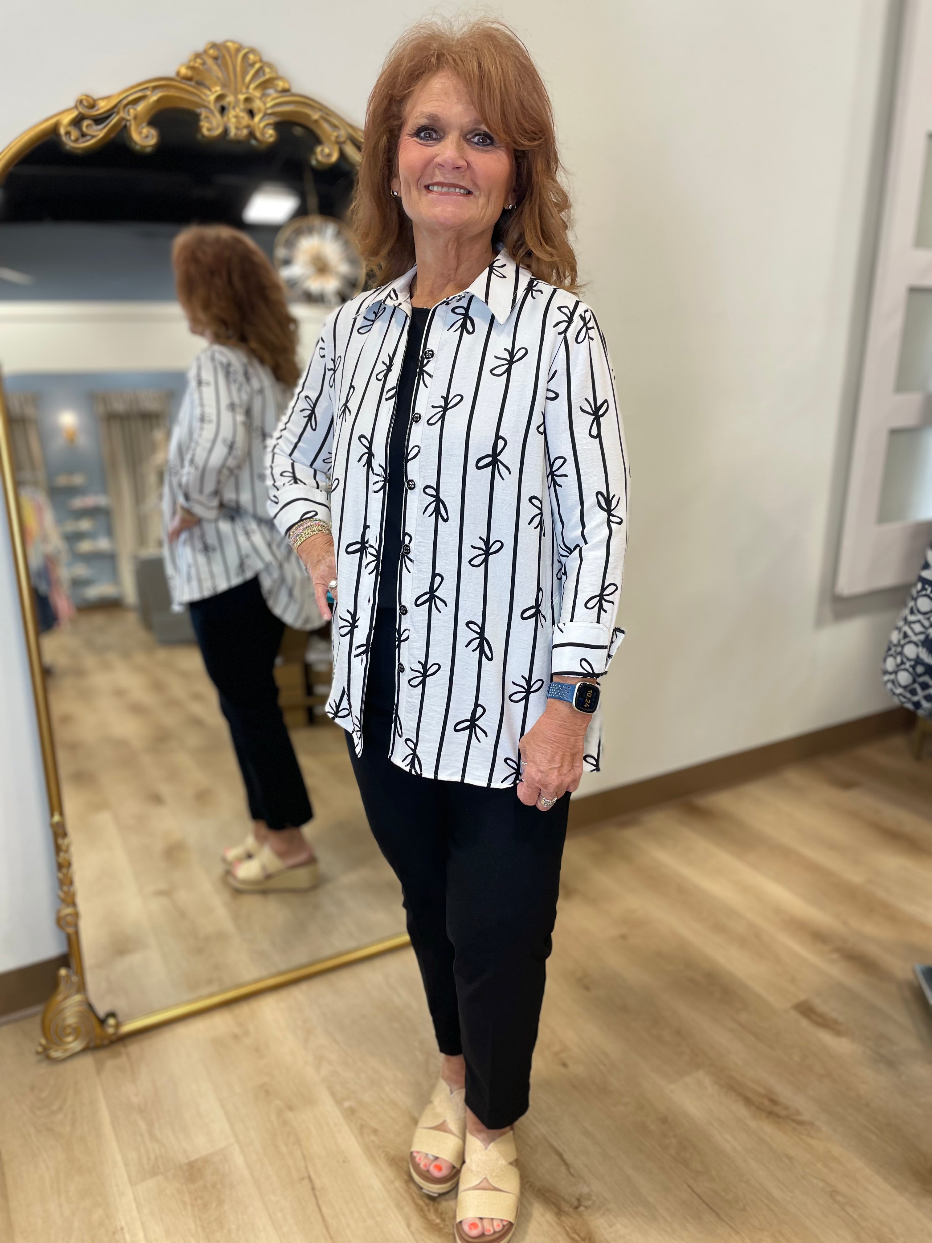 Multiples Button Front Shirt Black Bows