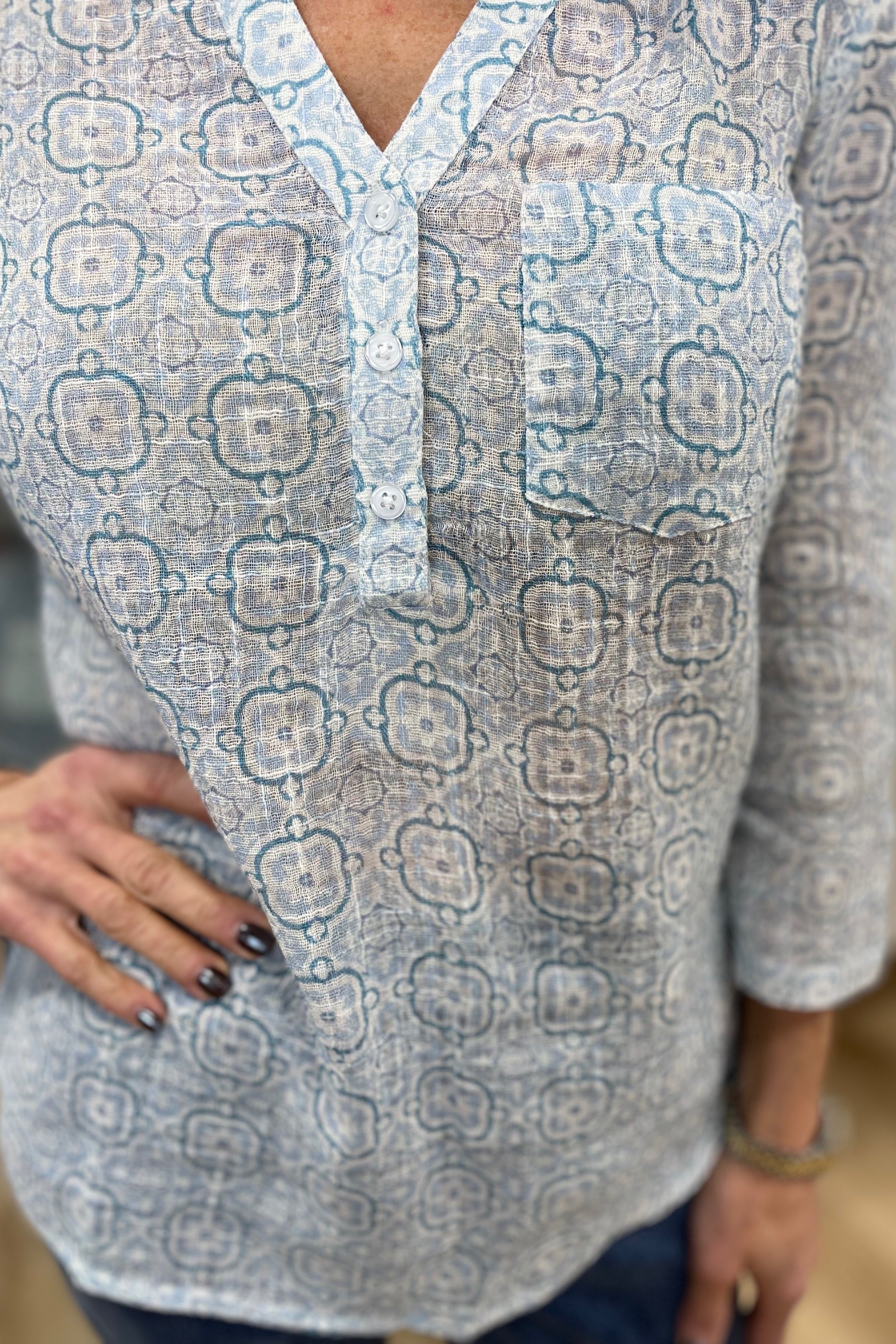 Charlie B Printed Gauze Blouse Tiles