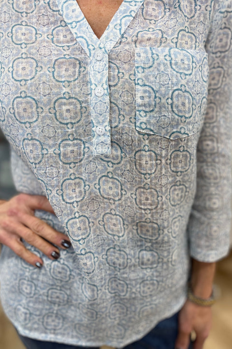 Charlie B Printed Gauze Blouse Tiles